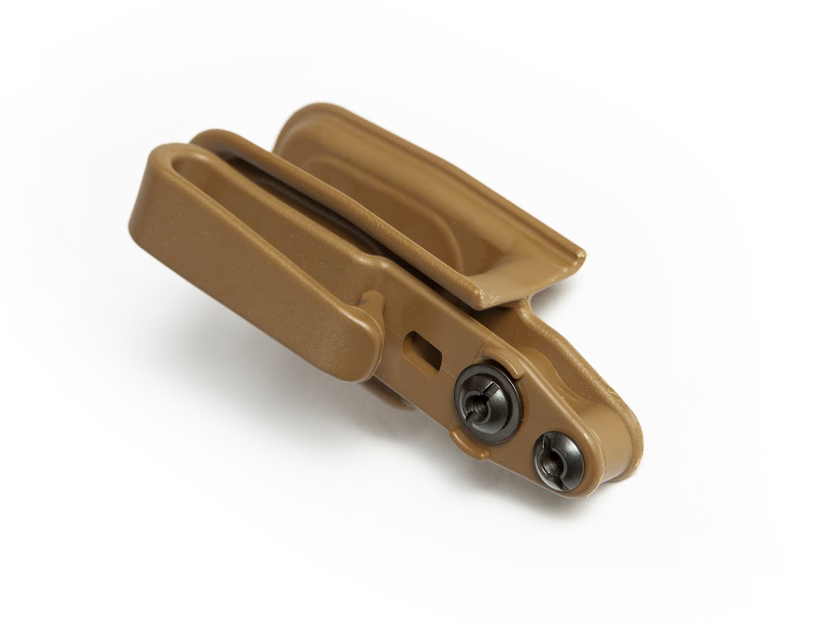 Raven Concealment VanGuard 2 holster clip in tan color, designed for minimalist IWB carry and secure firearm attachment.